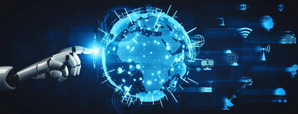 XAI Future artificial intelligence and machine learning for AI droid robot or Illustrazione stock