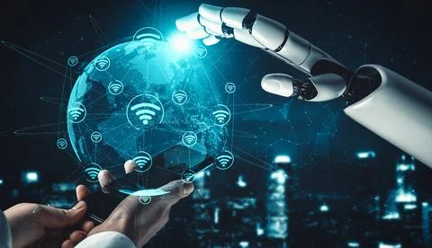 XAI Future artificial intelligence and machine learning for AI droid robot or Stock Illustration