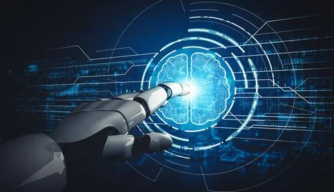 XAI Future artificial intelligence and machine learning for AI droid robot or Illustrazione stock