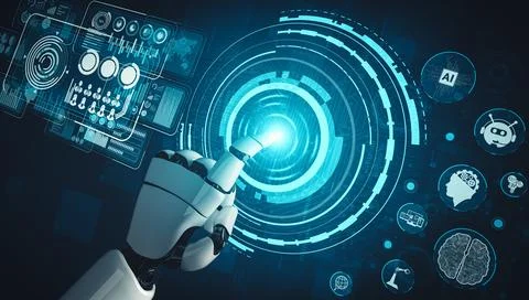 XAI Future artificial intelligence and machine learning for AI droid robot or Stock Illustration