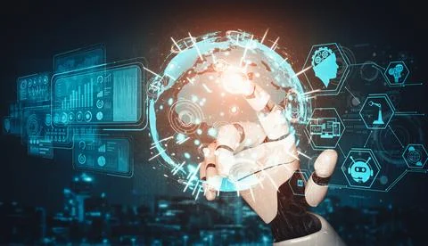 XAI Future artificial intelligence and machine learning for AI droid robot or Stock Illustration