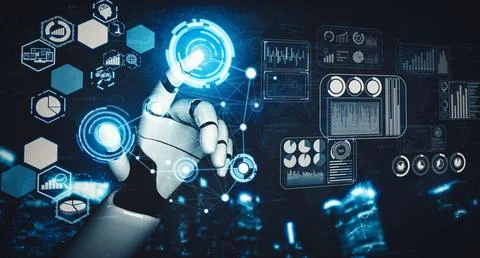 XAI Future artificial intelligence and machine learning for AI droid robot or Illustrazione stock