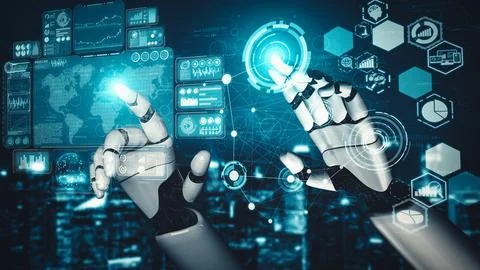 XAI Future artificial intelligence and machine learning for AI droid robot or Stock Illustration