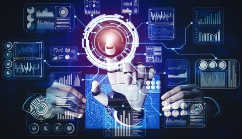 XAI Future artificial intelligence and machine learning for AI droid robot or Illustrazione stock