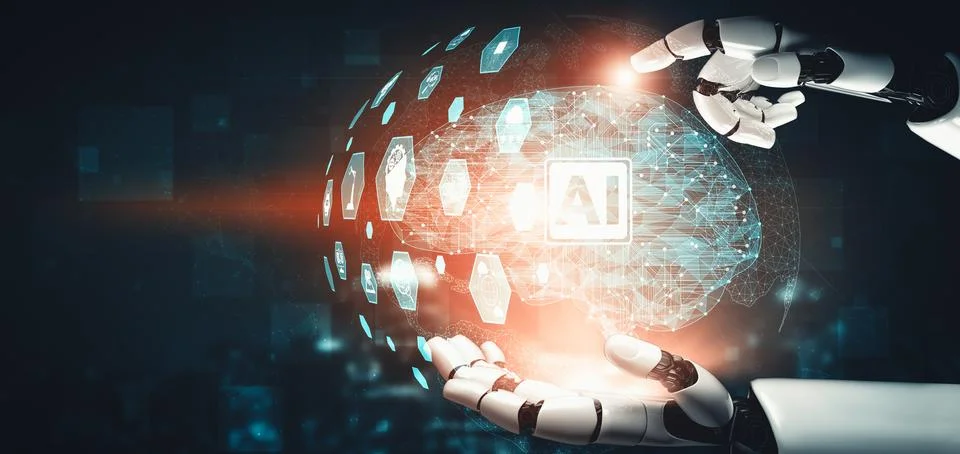 XAI Future artificial intelligence and machine learning for AI droid robot or Stock Illustration