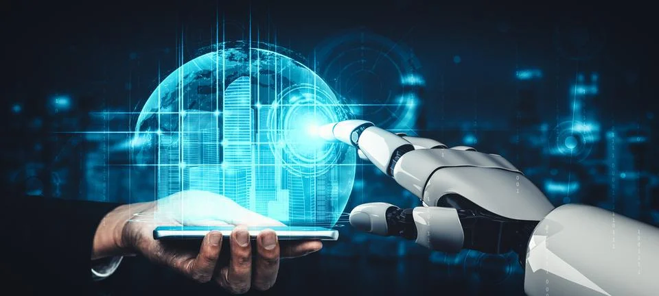 XAI Future artificial intelligence and machine learning for AI droid robot or Stock Illustration