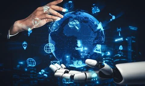XAI Future artificial intelligence and machine learning for AI droid robot or Stock Illustration