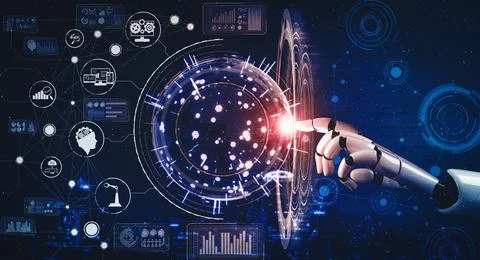 XAI Future artificial intelligence and machine learning for AI droid robot or Stock Illustration
