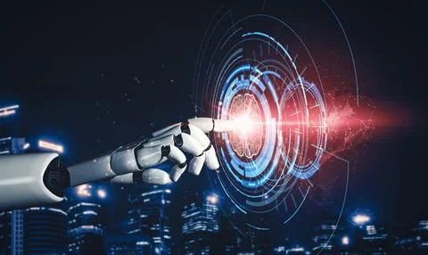 XAI Future artificial intelligence and machine learning for AI droid robot or Illustrazione stock