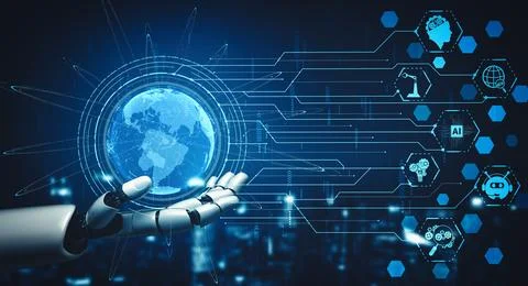 XAI Future artificial intelligence and machine learning for AI droid robot or Ilustración de archivo