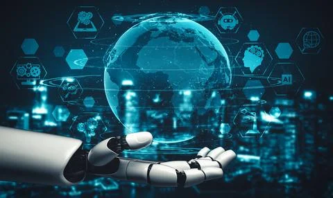 XAI Future artificial intelligence and machine learning for AI droid robot or Illustrazione stock