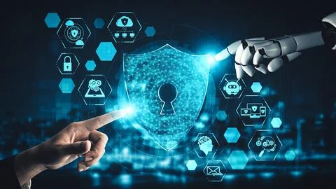 XAI Future artificial intelligence and machine learning for AI droid robot or Illustrazione stock