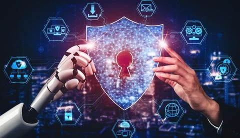 XAI Future artificial intelligence and machine learning for AI droid robot or Illustrazione stock