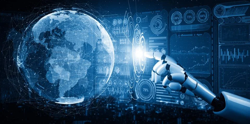XAI Future artificial intelligence and machine learning for AI droid robot or Illustrazione stock
