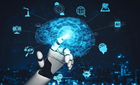 XAI Future artificial intelligence and machine learning for AI droid robot or Illustrazione stock