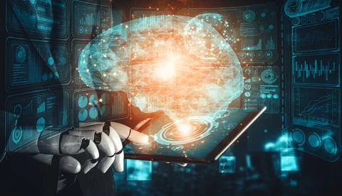 XAI Future artificial intelligence and machine learning for AI droid robot or Stock Illustration