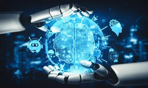 XAI Future artificial intelligence and machine learning for AI droid robot or Stock Illustration