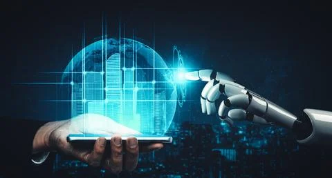 XAI Future artificial intelligence and machine learning for AI droid robot or Stock Illustration