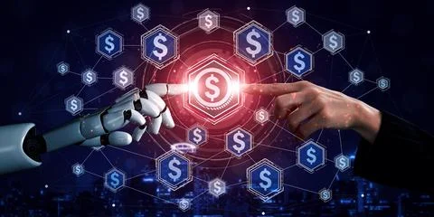 XAI Future artificial intelligence robot and cyborg. Stock Illustration