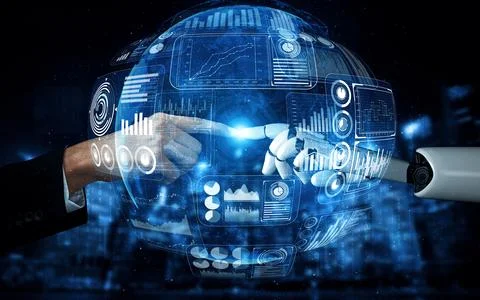 XAI Future artificial intelligence robot and cyborg. Stock Illustration