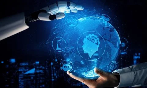 XAI Future artificial intelligence robot and cyborg. Illustrazione stock