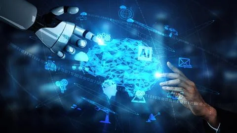 XAI Future artificial intelligence robot and cyborg. Stock Illustration