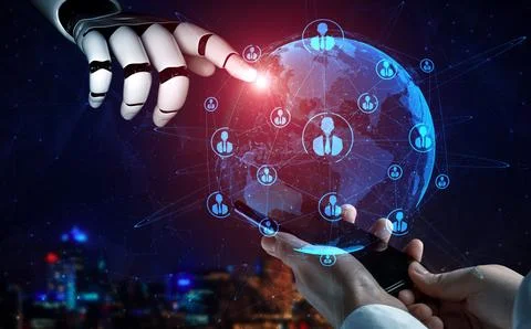 XAI Future artificial intelligence robot and cyborg. Stock Illustration