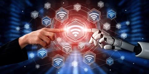 XAI Future artificial intelligence robot and cyborg. Stock Illustration