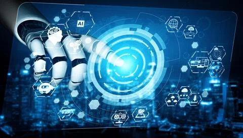 XAI Future artificial intelligence robot and cyborg. Stock Illustration