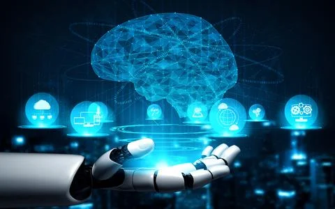 XAI Future artificial intelligence robot and cyborg. Stock Illustration