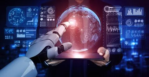 XAI Future artificial intelligence robot and cyborg. Stock Illustration