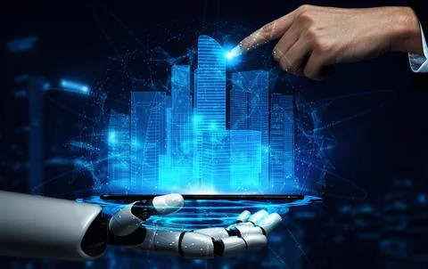 XAI Future artificial intelligence robot and cyborg. Stock Illustration