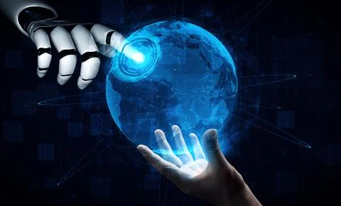 XAI Future artificial intelligence robot and cyborg. Stock Illustration