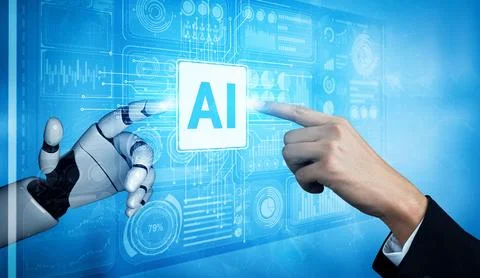 XAI Future artificial intelligence robot and cyborg. Illustrazione stock