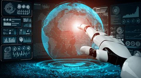 XAI Future artificial intelligence robot and cyborg. Stock Illustration