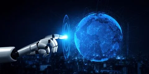 XAI Future artificial intelligence robot and cyborg. Stock Illustration