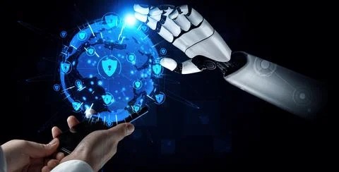 XAI Future artificial intelligence robot and cyborg. Illustrazione stock
