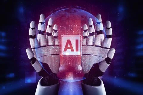 XAI Future artificial intelligence robot and cyborg. Illustrazione stock