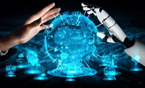XAI Future artificial intelligence robot and cyborg. Stock Illustration