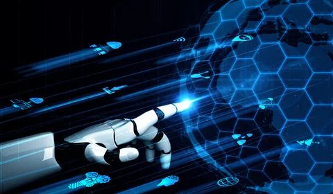 XAI Future artificial intelligence robot and cyborg. Stock Illustration