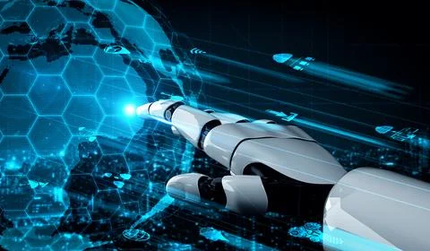 XAI Future artificial intelligence robot and cyborg. Stock Illustration