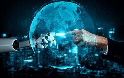 XAI Future artificial intelligence robot and cyborg. Stock Illustration