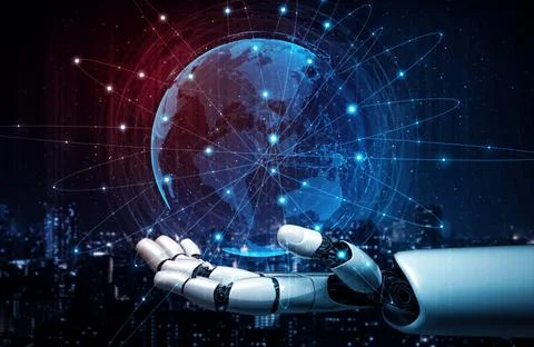 XAI Future artificial intelligence robot and cyborg. Stock Illustration