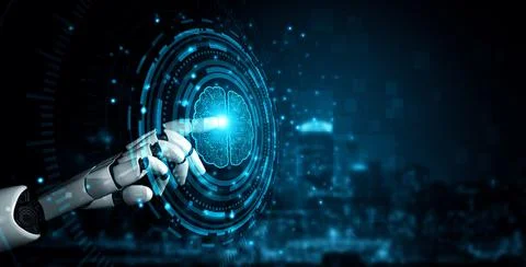 XAI Future artificial intelligence robot and cyborg. Illustrazione stock