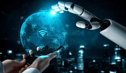 XAI Future artificial intelligence robot and cyborg. Stock Illustration