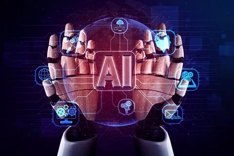 XAI Future artificial intelligence robot and cyborg. Illustrazione stock