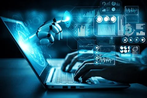 XAI Future artificial intelligence robot and cyborg. Stock Illustration