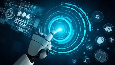 XAI Future artificial intelligence robot and cyborg. Illustrazione stock