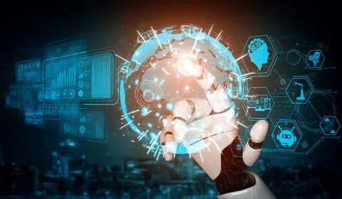 XAI Future artificial intelligence robot and cyborg. Stock Illustration