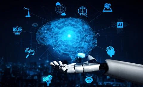 XAI Future artificial intelligence robot and cyborg. Stock Illustration